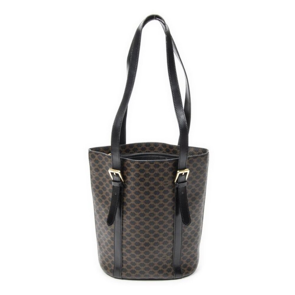 Celine Vintage Vertical Shopping Tote Brown Black Macadam Canvas - Picture 1 of 10